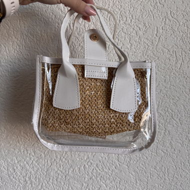 Petit sac cabas transparent et paille
