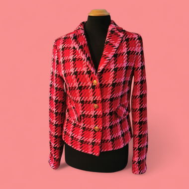 Statement-Blazer: Kariertes Tweed-Muster 
