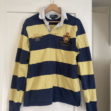 Polo Ralph Lauren rugby shirt navy yellow collar M
