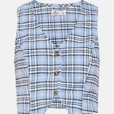 Trendy Hollister Blue Checked Vest