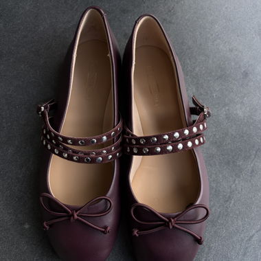 Burgundy Studded Ballerina Shoes
