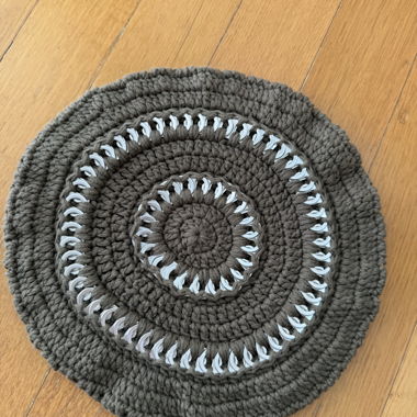 GANNI crochet beret hat khaki