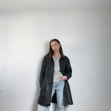 Vintage black leather trench coat