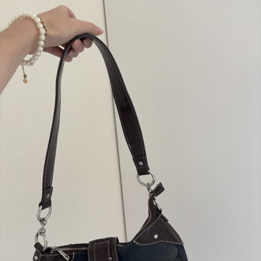 Y2k Tasche Jeans & braunes Leder