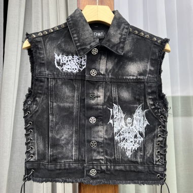Dolls Kill, black denim vest, XXS, metal & goth