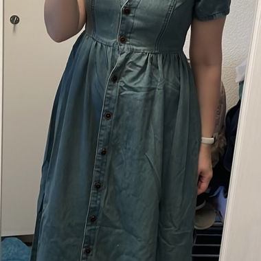 Teal Button-Front Midi Dress