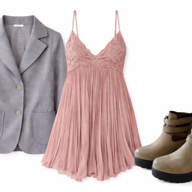 Completo boho con vestito, blazer e stivali