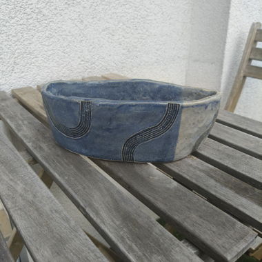 Cache-pot ovale bleu en ceramique fait main