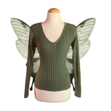 Maglione verde a coste con scollo a V in 100% cotone