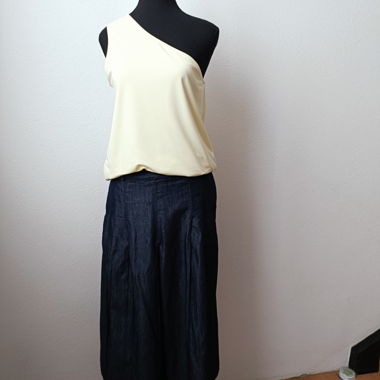 Gonna culotte in denim blu scuro