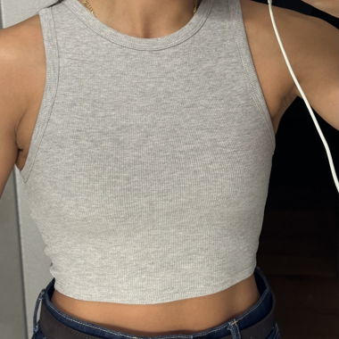 Top court gris Zara en tissu côtelé