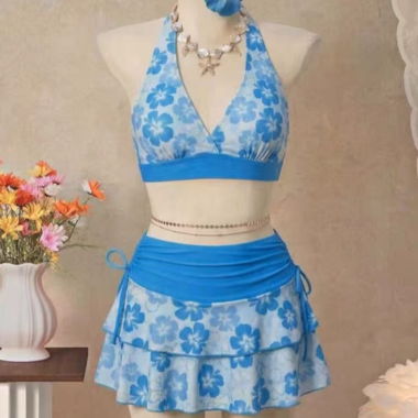 Blaues Floral-Set (Zweiteiler)