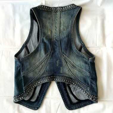 “AT” vintage wash denim rhinestone detailing vest