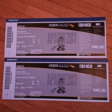 Apache tickets Zurich tomorrow 25.01