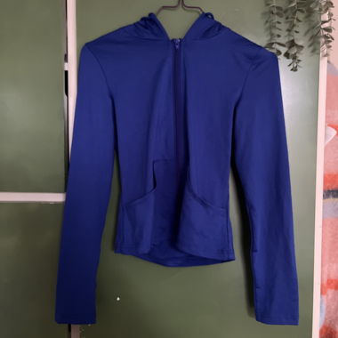 blue hooded long sleeve top