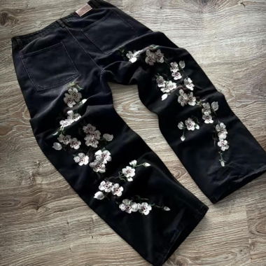 Y2k flowers black baggy jeans