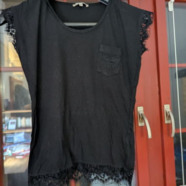 Kaporal Black Lace Trim Pocket Tee XS