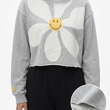 Grey Floral Crop Sweater
