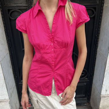 Hot pink button up top 