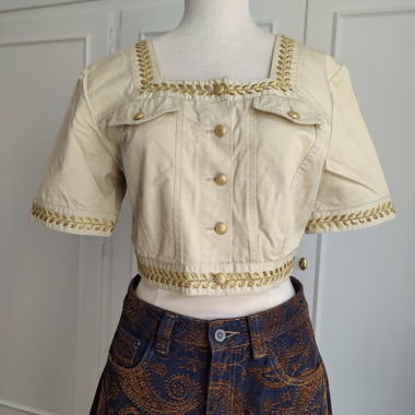 Vintage-Cropjacke Creme mit Stickerei