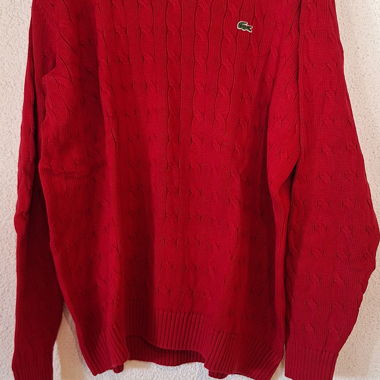Red Lacoste Knit Sweater with V-Neck