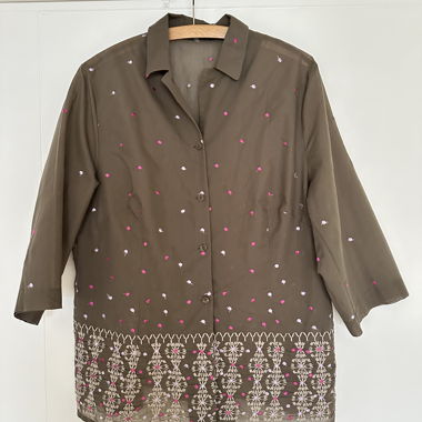 Yarell Vintage Blouse  Olive Brown Embroidery 42