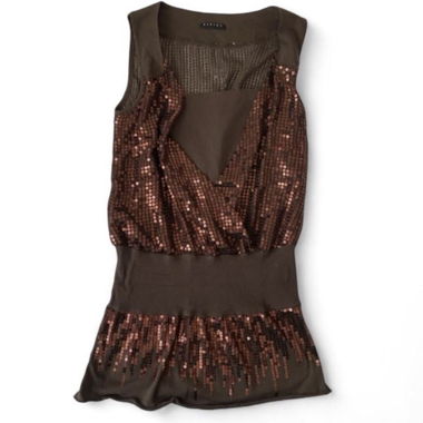 Top con paillettes marrone con retro trasparente