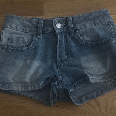 Y2K Jeans Shorts Strass Stickerei Romwe Blau Gr.32