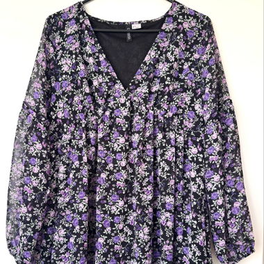 black dress with purple flowers H&M S 36