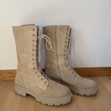 Beige Lace-Up Boots