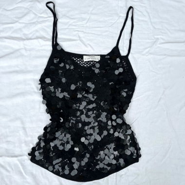 Black Sequin Crochet Cami Top by Modern Classics