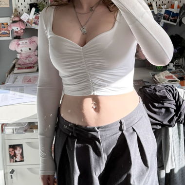 White Long-Sleeve Crop Top