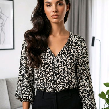 Blouse imprimée noir et blanc