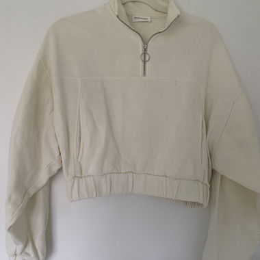Beiger Cropped Zip-Pullover
