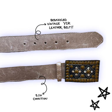 y2k/90s bedazzled real leather brown buckle belt