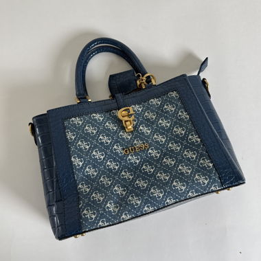 Guess blauer Monogramm-Designerhandtasche