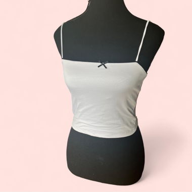 white spaghetti-strap cami w black bow (S)
