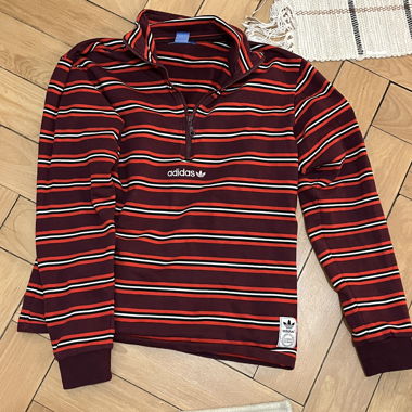 adidas striped zip-neck sweatshirt bordeaux XS