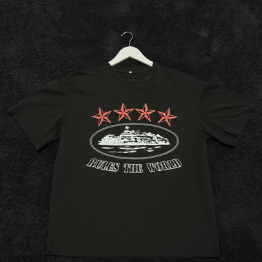 [Replika]Schwarzes T-Shirt„Rules the World“Corteiz