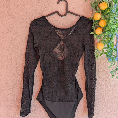 Black lace long-sleeve lace bodysuit