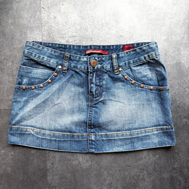 “Last Ones” stud detail contrast stitch mini skirt