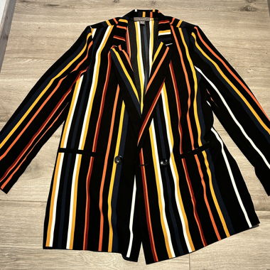 Blazer long noir, orange, rouge, jaune