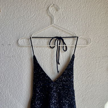 Halter Neck Pailletten Top Navy Blue