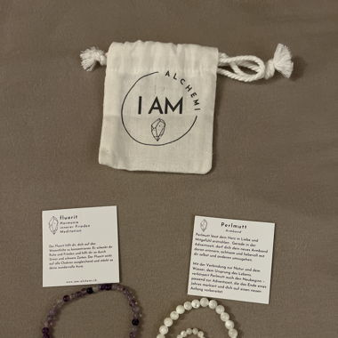 Flourit-Armband, Perlmut-Armband und Ring