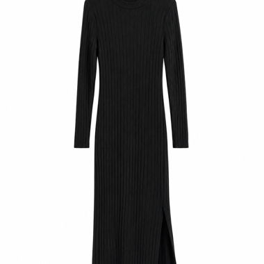 Robe longue noire plissée