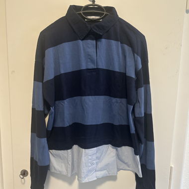 Gestreiftes Langarm-Rugbyshirt blau