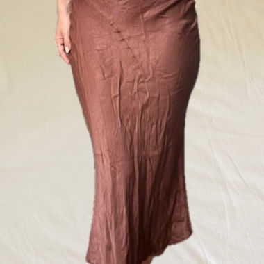 Brown Satin Midi Skirt