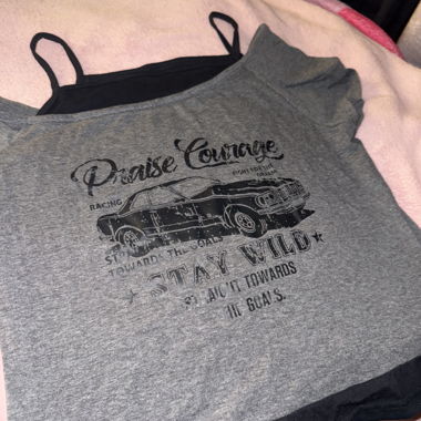 Grey Off-Shoulder Women’s Top with Print