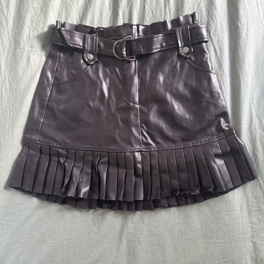 Pleated Faux Leather Skirt