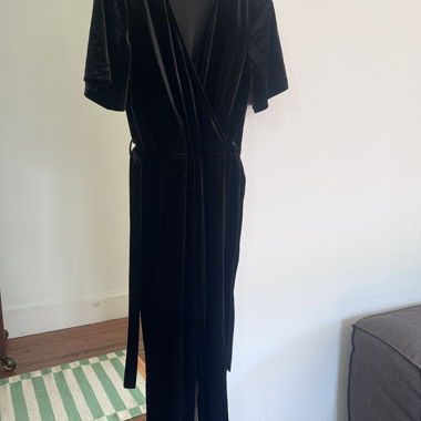 Black Velvet Wrap Jumpsuit